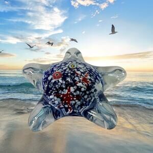 Murano Style Starfish Heavy Glass Multicolored Paperweight Beach Ocean Decor